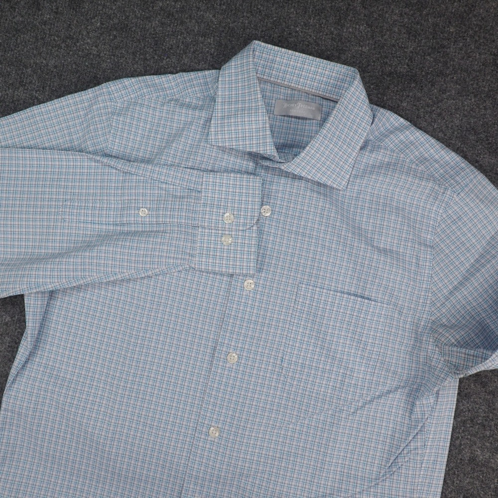 Hickey Freeman Shirt Mens Small Blue Plaid Long Sleeve Button Up Preppy Office